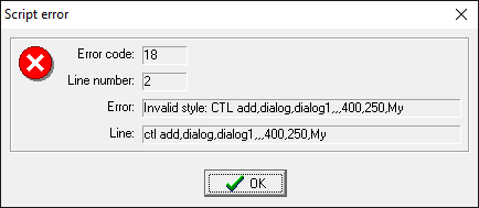 Eyris: example of script error dialog box